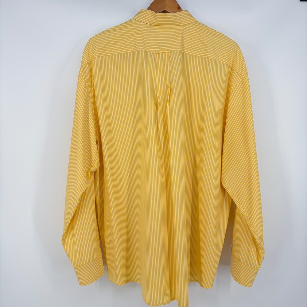IZOD Button Down Shirt Mens XXL Yellow White Striped Long Sleeve Preppy Classic - Picture 3 of 9